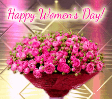 a happy women 's day greeting card with a bouquet of pink flowers