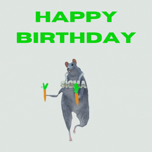 a birthday card with a mouse holding a carrot and the words happy birthday