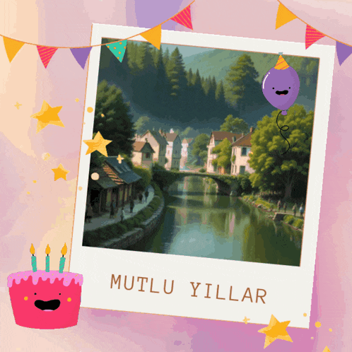a birthday card with a picture of a river and the words mutlu yillar