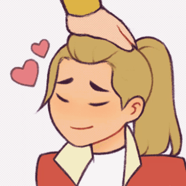 a drawing of a person touching another person 's head with hearts above it
