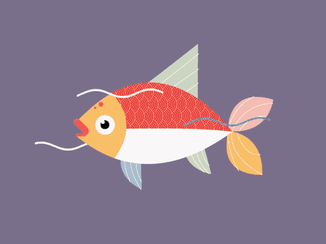 a colorful fish with a purple background and a white tail