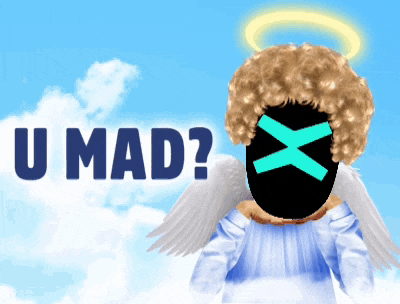 a picture of an angel with the words " u mad " above it