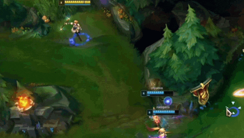 a screenshot of a league of legends game shows a purple circle surrounding two players ..