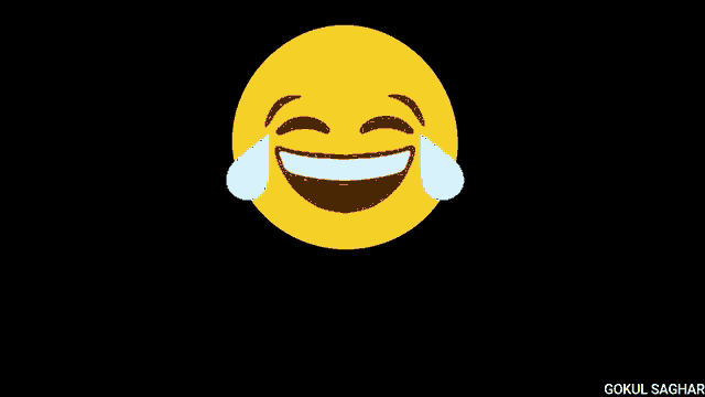 a yellow smiley face with tears coming out of its eyes next to a red # on a black background