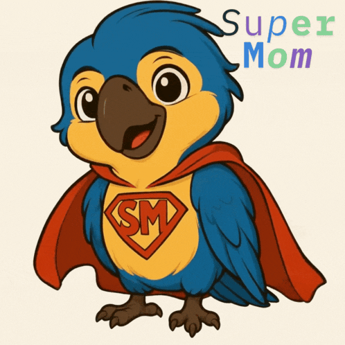 a cartoon drawing of a parrot with sm on its chest