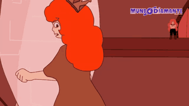 a cartoon of a woman with red hair and the words mundo diamantes on the bottom right