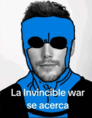 a drawing of a man with a blue mask and the words la invincible war se acerca