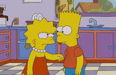 bart simpson and lisa simpson standing in a kitchen