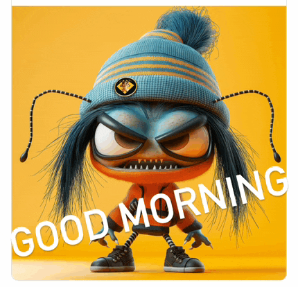 a cartoon character is wearing a hat and says good morning on the bottom