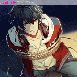 a boy with headphones is tied up with a rope and the word concrete is on the bottom right