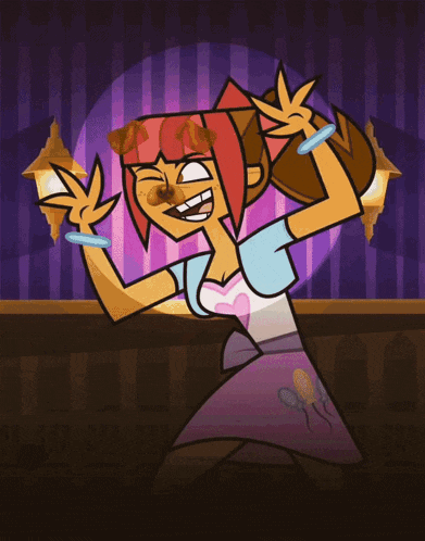 a cartoon of a girl with red hair and a purple background