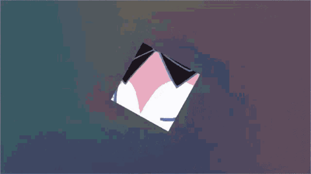 a pink and white cat with a black bow and wings