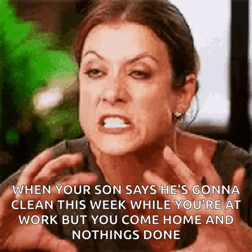 a woman is making a funny face while talking about her son