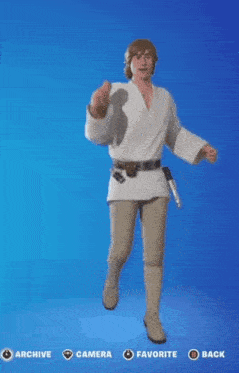 a person is dancing in a video game while wearing a star wars costume .