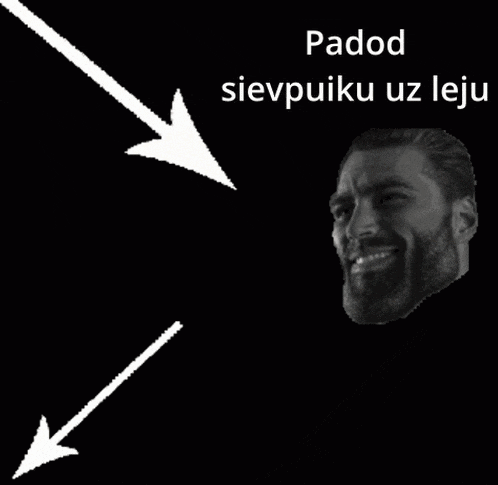 a man with a beard is smiling next to a girl with pink hair and the words padod sievpuuku uz leju
