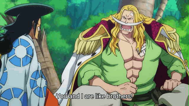a cartoon character says " you and i are like brothers " to another character
