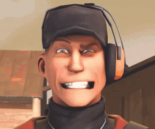 a cartoon character wearing headphones and a hat is making a funny face