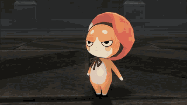 a cartoon character wearing a red hat and a bow