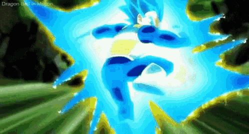 a cartoon character is flying through the air with a blue and yellow light behind him .