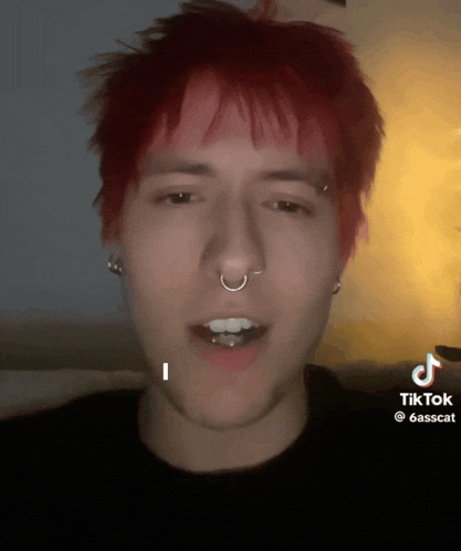 a man with red hair has a nose ring and earrings on