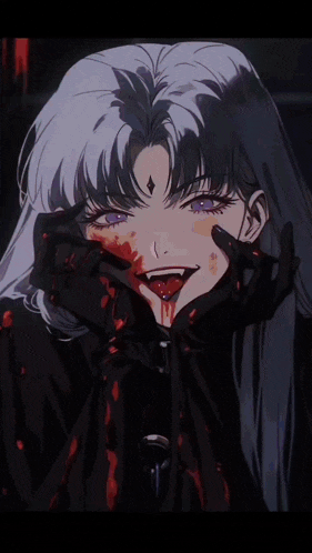 a girl with white hair is wearing a red shirt and black jacket