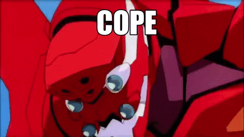 a red robot with the word cope on its chest