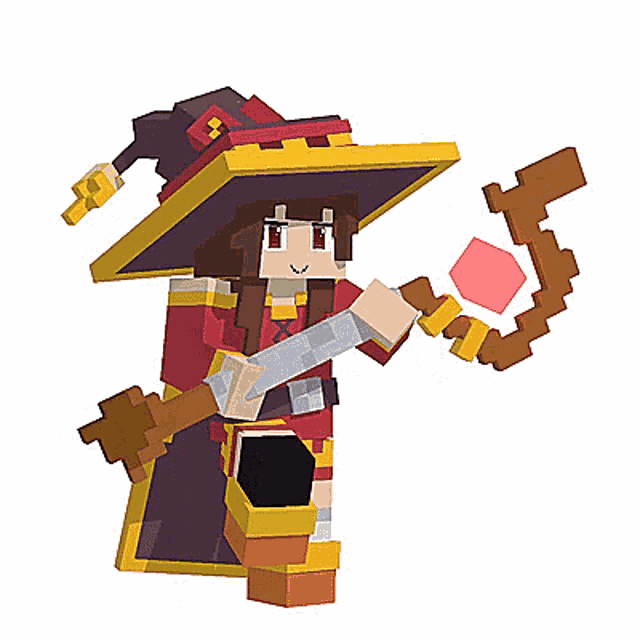 a cartoon character in a witch costume is holding a sword and a wand