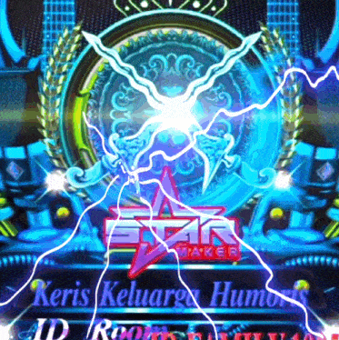 a star maker logo with lightning strikes and the words keris keluarga humor