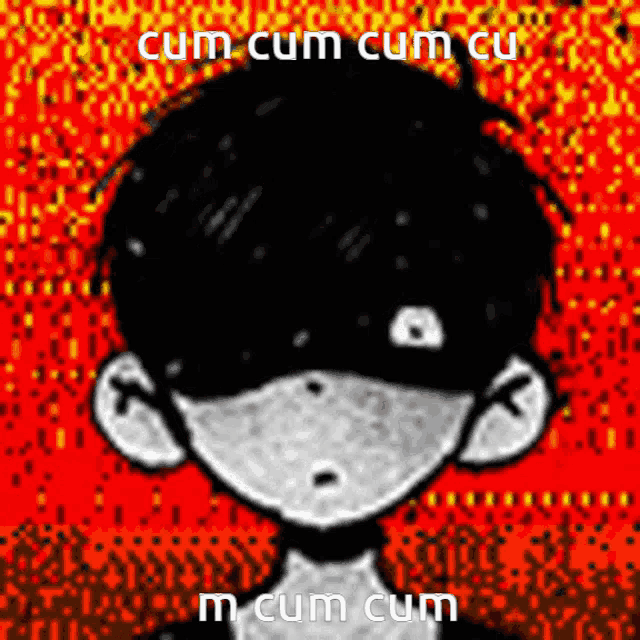 a black and white drawing of a boy with the words cum cum cum cum written on the bottom