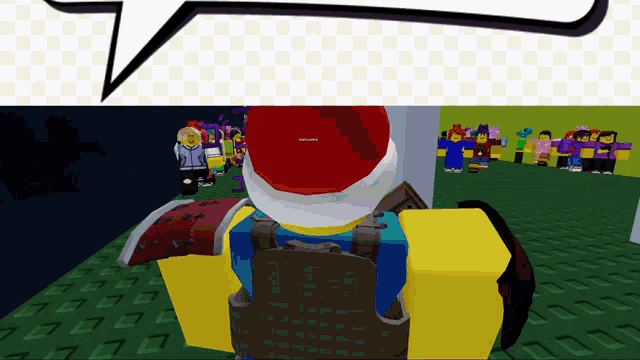 a roblox character wearing a red hat and a blue vest