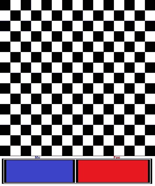 a black and white checkered background with a blue and red bar in the middle