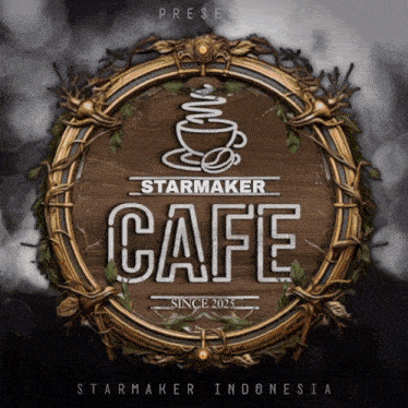 a poster for starmaker cafe shows a cup of coffee on a saucer