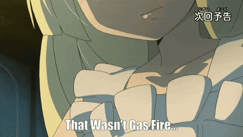 a cartoon of a girl with the words that wasn 't gas fire on the bottom