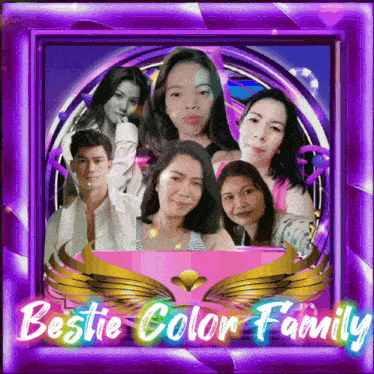 a picture of a group of people with the words bestie color family on the bottom