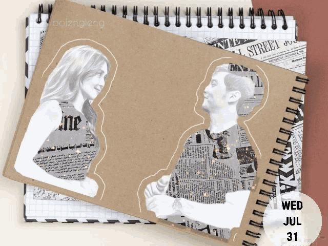 a drawing of a man and a woman with the date wed jul 31 on the bottom