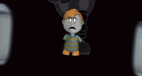 a cartoon of a boy with a striped shirt and orange shorts