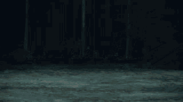 a cartoon drawing of a person in a dark forest