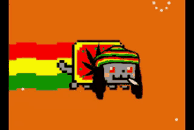 a pixel art drawing of a truck with a marijuana leaf on the side