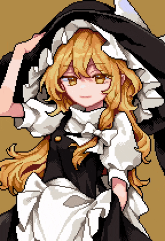 a pixel art drawing of a girl wearing a hat