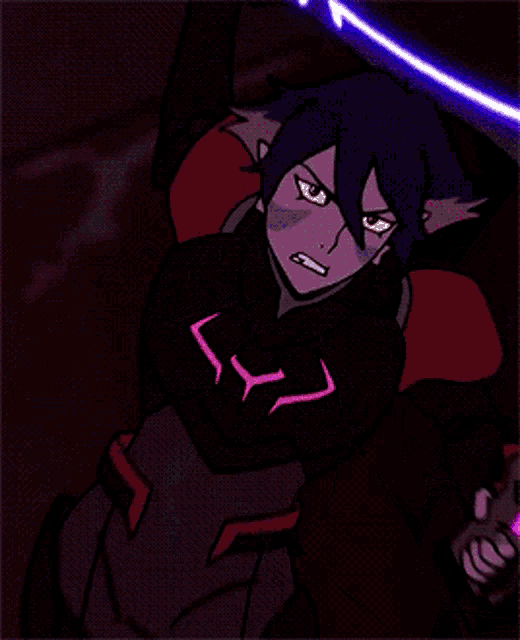 a cartoon character is holding a purple sword in his hand