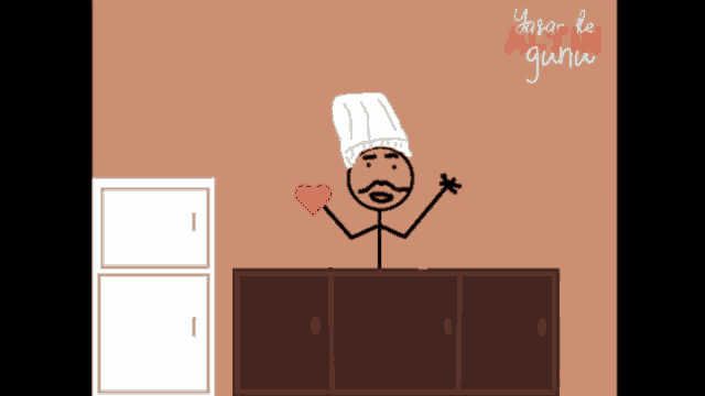 a drawing of a stick figure wearing a chef hat