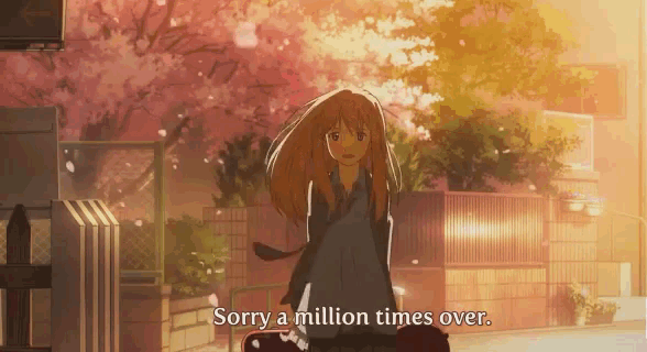 a cartoon of a girl with the words " sorry a million times over "