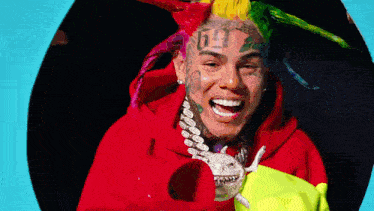 a man with a tattoo on his face that says ' 69 ' on it