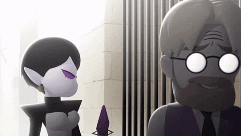 a cartoon of a man and a woman with glasses