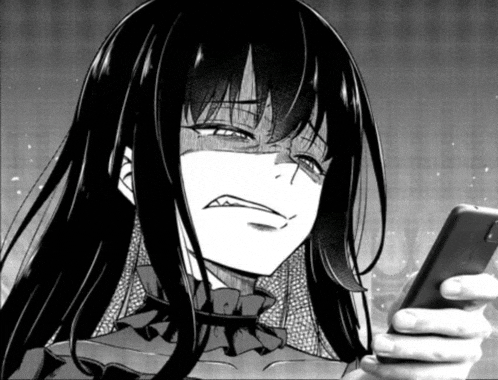 a black and white drawing of a woman holding a phone