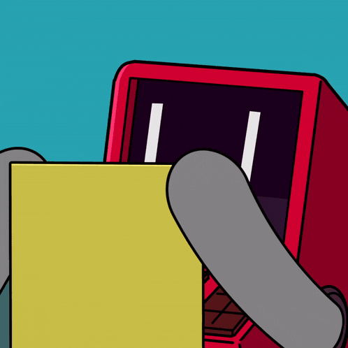 a cartoon character is holding a piece of paper with the letter i on it