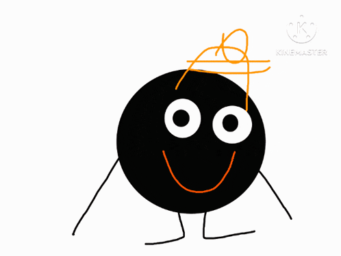 a drawing of a purple circle and a black circle with a face drawn on it