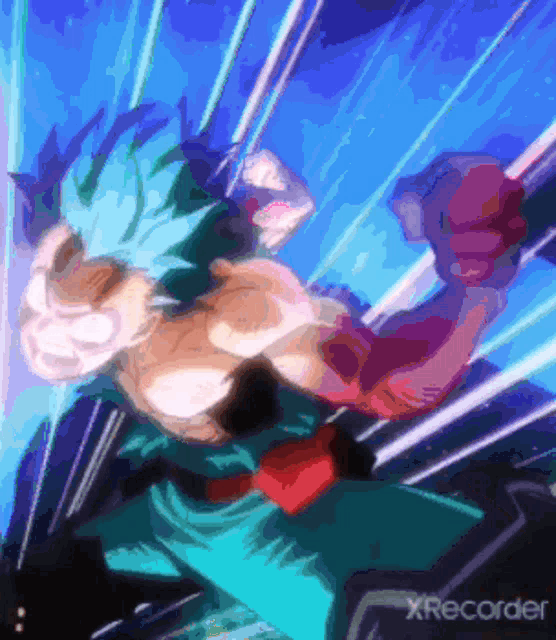 a cartoon of a man with a blue haired head is flying through the air