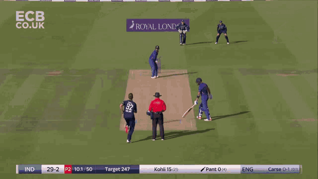 a cricket match is being played in front of a royal london banner