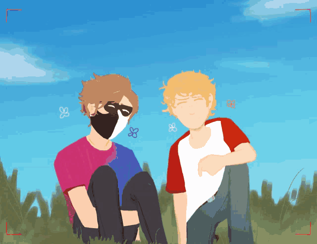 a drawing of two boys sitting next to each other